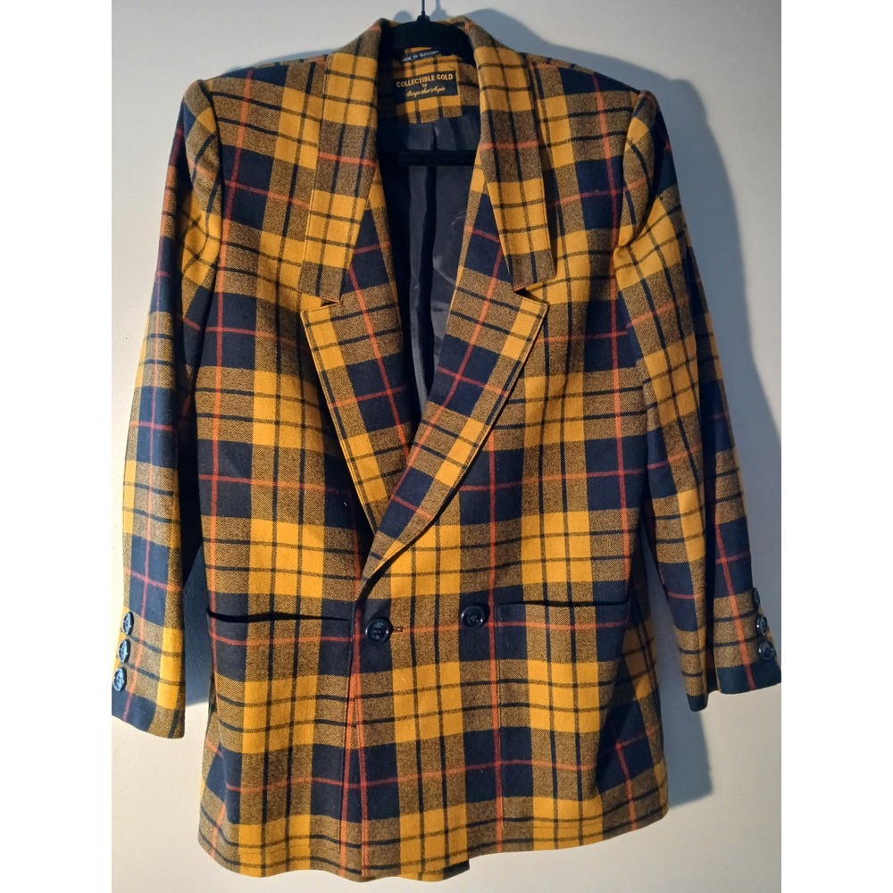 Collectible Gold by Giorgio Sant Angelo Plaid Double Breasted Wool Blazer size 6 - Picture 2 of 7